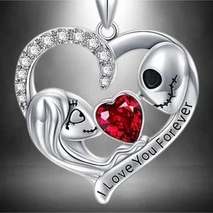 Jack & Sally Necklace Nightmare Before Christmas Halloween Valentines Spooky NEW